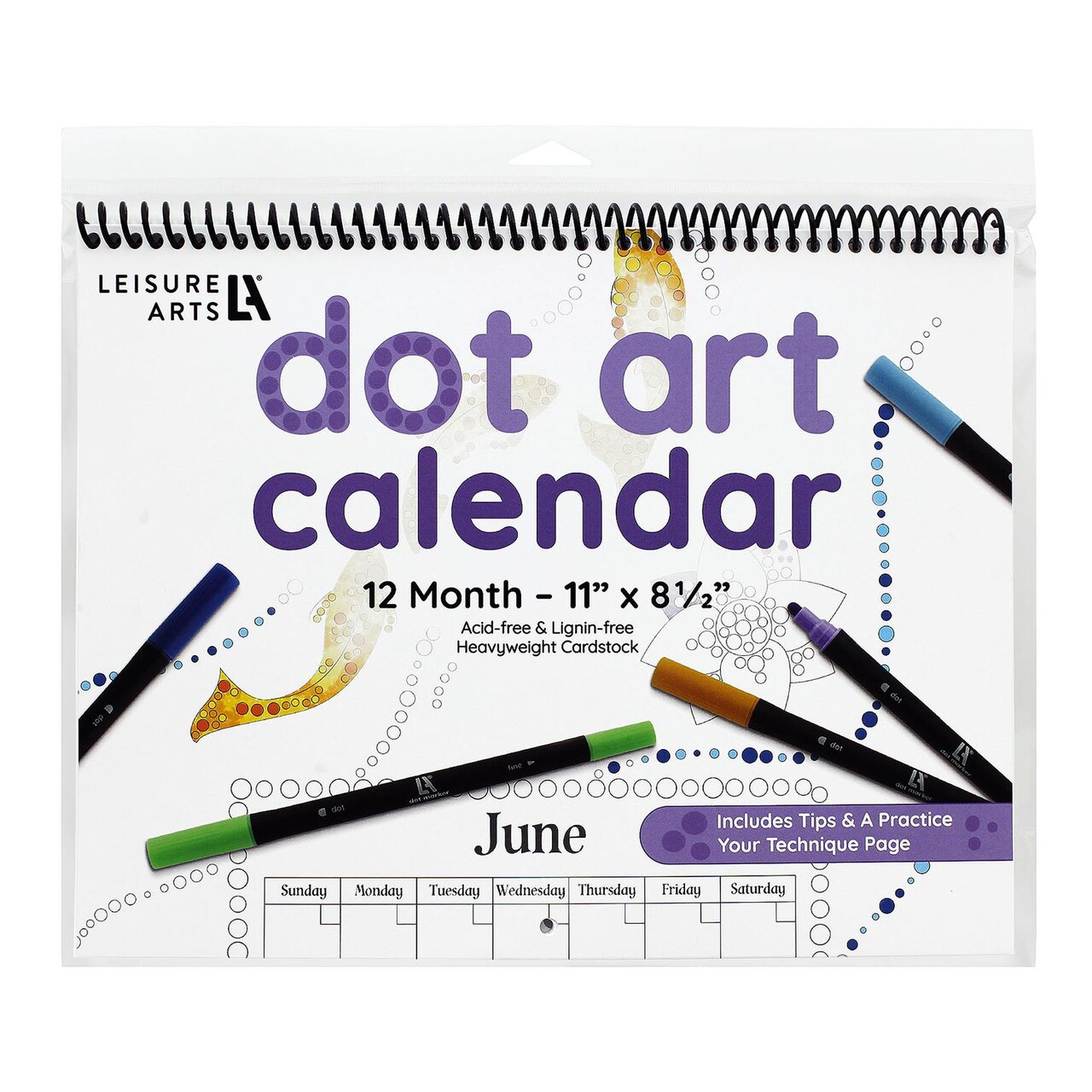 Leisure Arts Dot Art Calendar, 8.5"X11", Blank Calendar, Dot Markers, Paint, Art Markers, Paint Paint Dotters, Dotters, Coloring, Adult Coloring